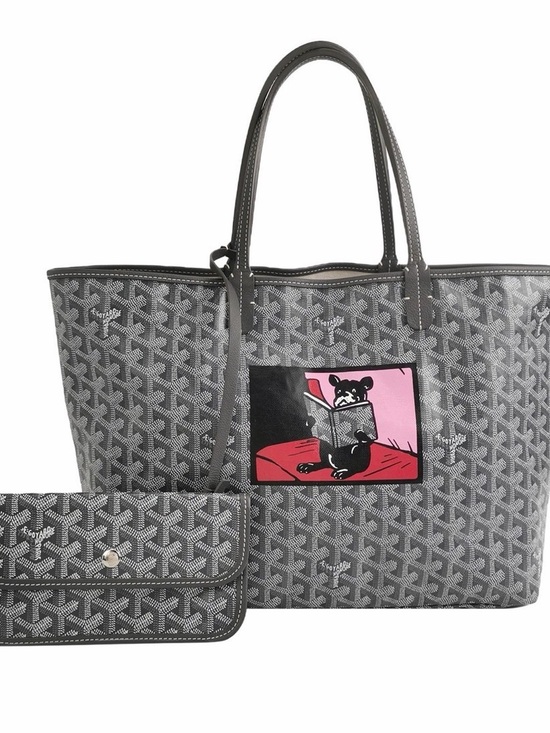 Goyard Handbags - Goyard Gray Canvas Tote with Pink & Red Graphic Patch